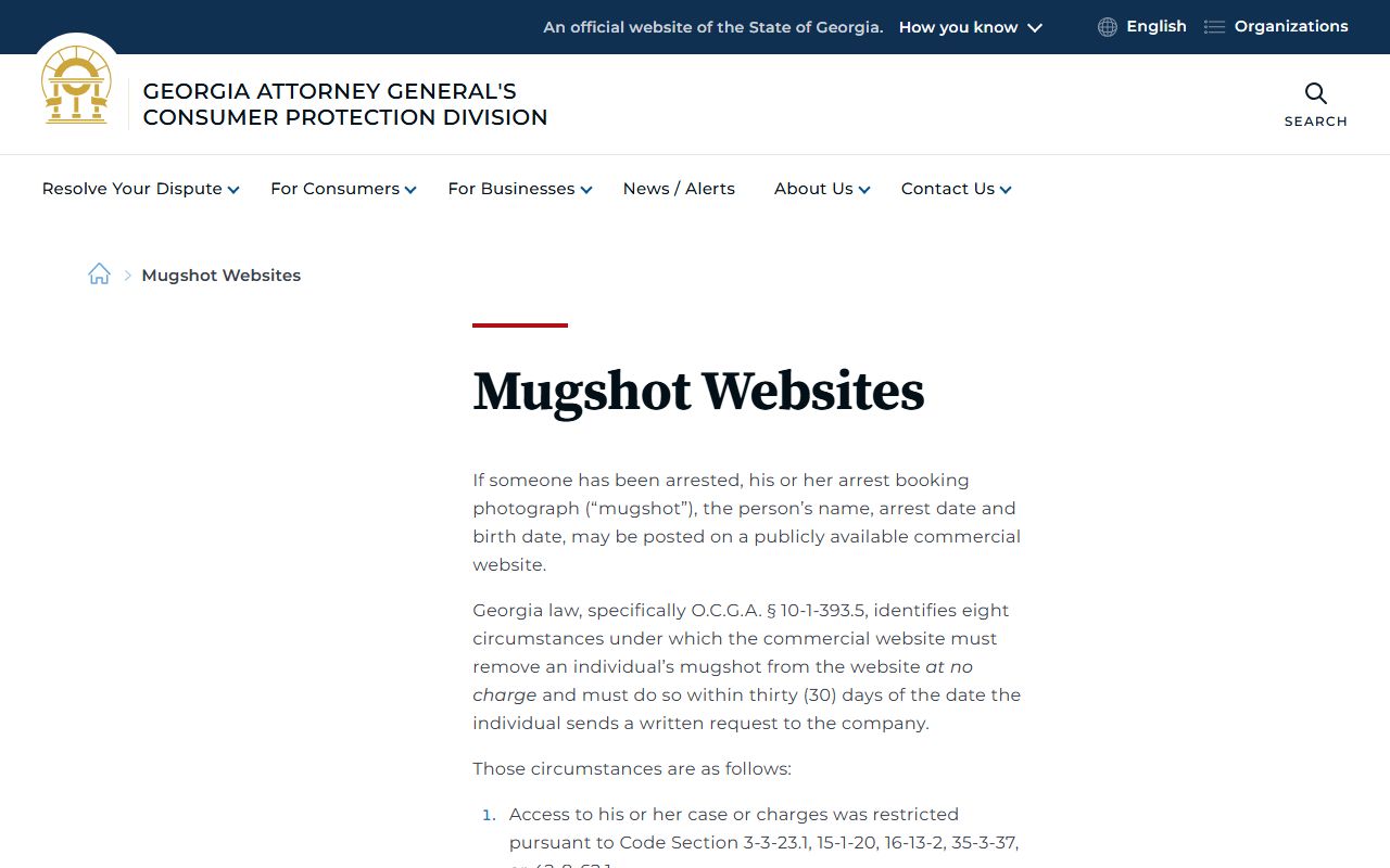Georgia mugshot website law for Wheeler County booking photo removal